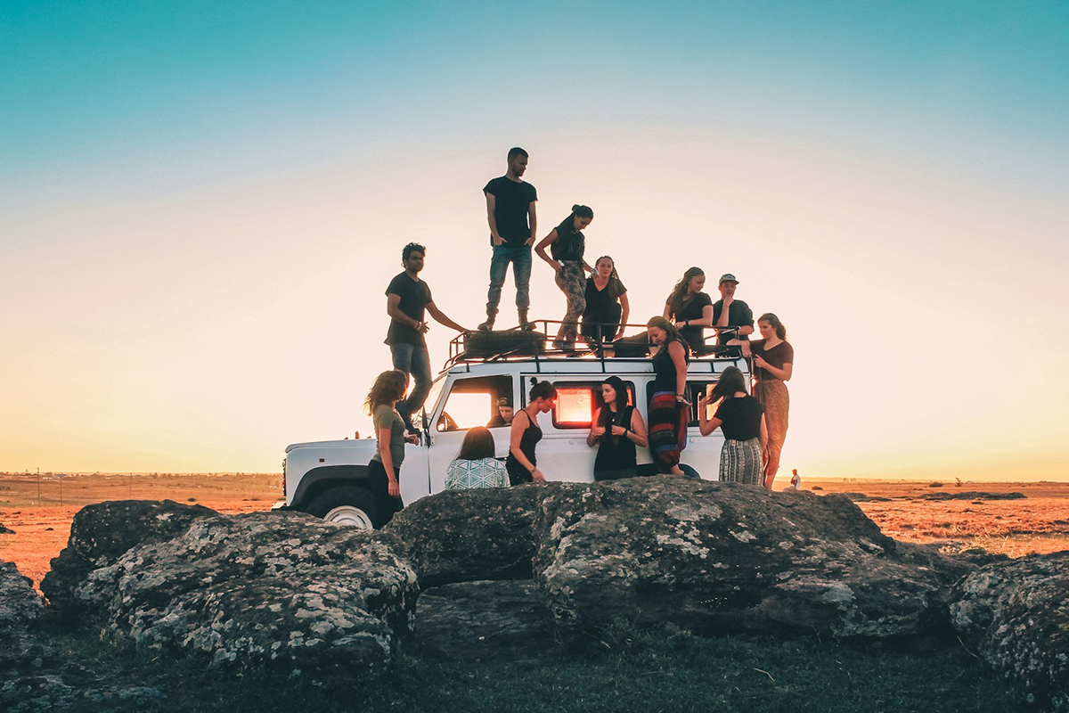Sunrise safari in Kenya with wildlife on the savanna